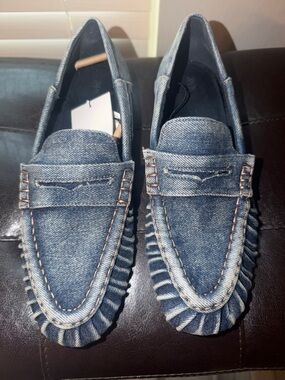Zara Denim Penny Loafers - Light Blue